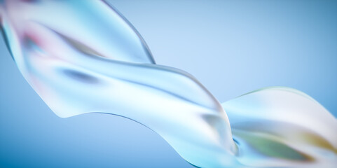 Abstract glass undulating surface on a blue background. Colored lights scattered over a surface - 3d render
