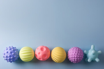 Sensory balls for kids, textured plastic multi ball set for babies and toddlers, colorful soft squeezy sensory toys to enhance cognitive and physical processes of children. Free space for text