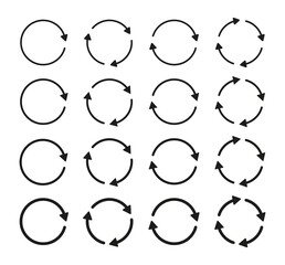 Set of circle arrow vector icons. Recycling icon. Circular vector arrows. Refresh and reload arrow icon. Arrows flat sign. Repeat cycle symbol. Infographic isolated on white background