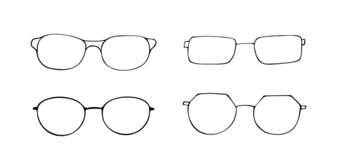 Black sketch fashion eye glasses icon set. Vector doodle cartoon illustration. Frame retro eyeglasses icons. Hand drawn doodle spectacles - obrazy, fototapety, plakaty