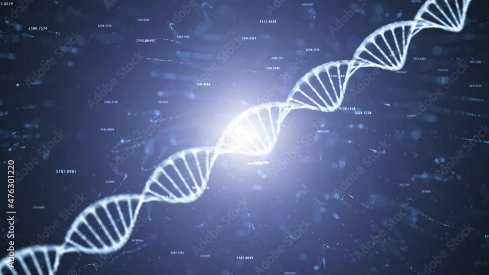 Aufkleber abstract digital seamless loop rotating dna double helix molecule on futuristic shiny copy space bac