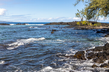 Richardson Ocean Park on Big Island, Hawaii. People enjoy the beach