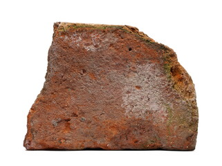 Old, dirty red brick isolated on white  