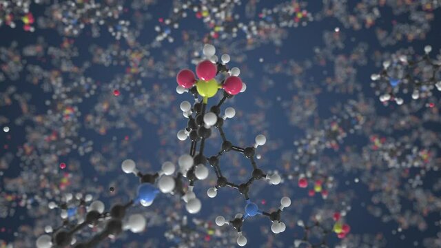 Xylene cyanol molecule made with balls, scientific molecular model. Looping 3D animation or motion background