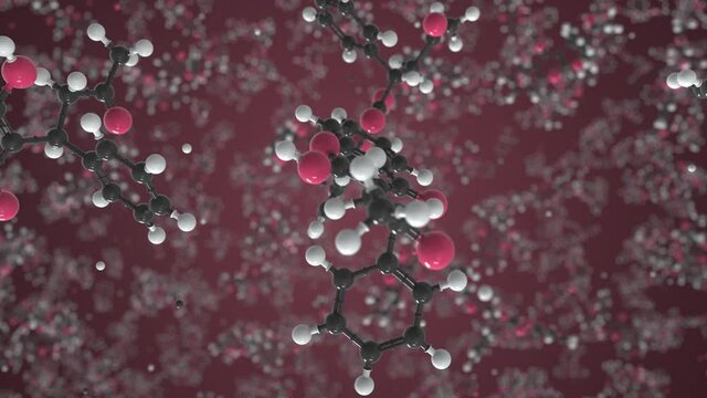 Molecule of Warfarin. Isolated molecular model, Looping 3D animation or motion background