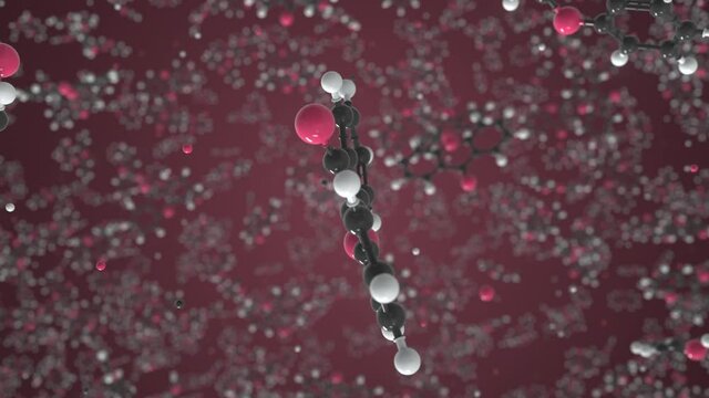 Xanthone molecule made with balls, scientific molecular model. Looping 3D animation or motion background