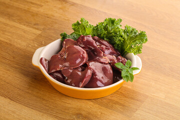 Raw chicken liver in the bowl