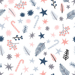 Christmas seamless pattern with stars. Happy New Year. Cartoon decoration