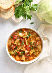 Cabbage soup in bowl