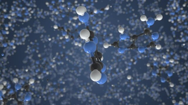 Molecule of vitamin b4, isolated molecular model. Looping 3D animation or motion background