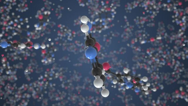 Vitamin b molecule made with balls, isolated molecular model. Looping 3D animation or motion background