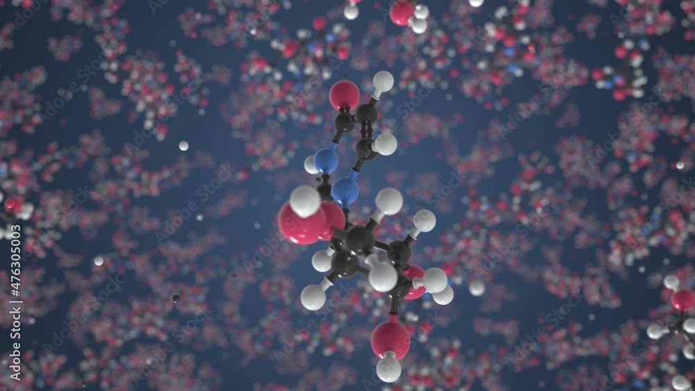 Poster molecule of uridine, isolated molecular model. looping 3d animation or motion background