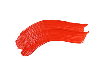 brush stroke with red paint or lipstick isolated on white