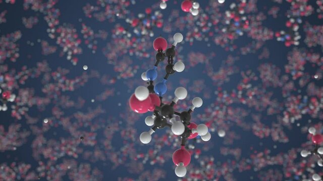 Molecule of uridine, isolated molecular model. Looping 3D animation or motion background