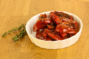 Sun-dried natural Italian tomato in the bowl