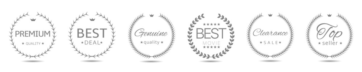 Premium quality grey laurel wreath label set