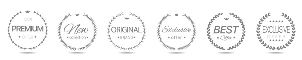Premium offer grey laurel wreath label set