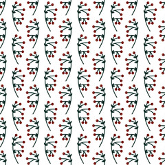 Seamless pattern with branches with berries. Vector winter flowers design for background, wallpaper, wrapping paper, backdrop.