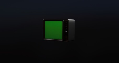 old retro television with a green screen instead of a screen on a blue background.3d illustration of a television From the 90s