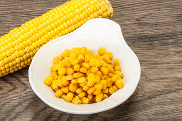 Sweet yellow corn in the bowl