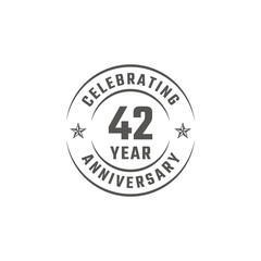 42 Year Anniversary Celebration Emblem Badge with Gray Color for Celebration Event, Wedding, Greeting card, and Invitation Isolated on White Background