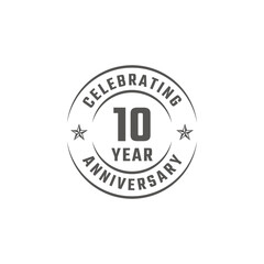 10 Year Anniversary Celebration Emblem Badge with Gray Color for Celebration Event, Wedding, Greeting card, and Invitation Isolated on White Background