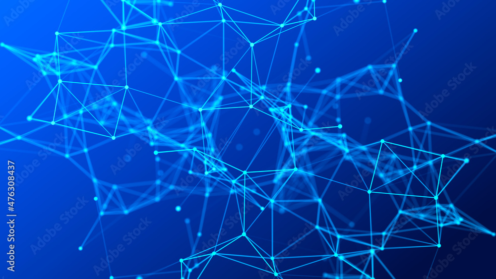 Poster abstract distribution of lines and points in space. big data visualization. 3d rendering.