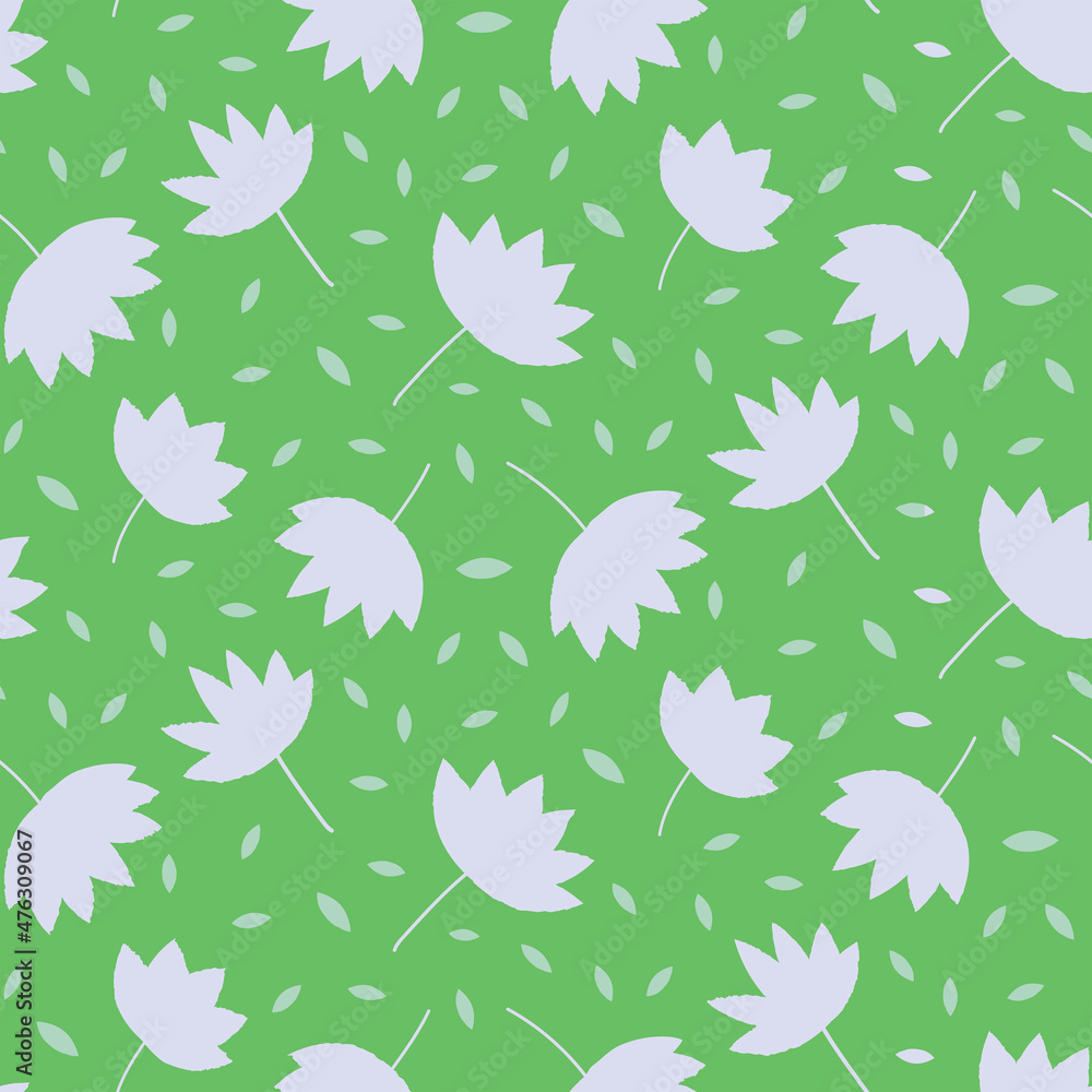 Canvas Prints beautiful leaves seamless pattern in minimal scandinavian style in white on green background . great