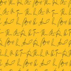 vector seamless pattern handwritten personal signatures. Hand writing by pen, lines of handwritten text