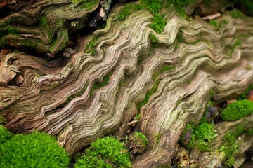 light old wood texture with moss inclusions close up