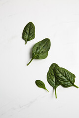 Top view of organic spinach leaves