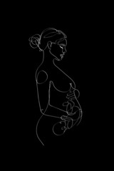 Pregnant mom line art, Pregnancy one line drawing, printable wall art, Nude woman body print, Belly female figure, Minimalist print	
