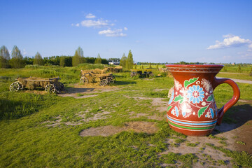 Field with a cart of hay in Dobropark, Kyiv Oblast, Ukraine
