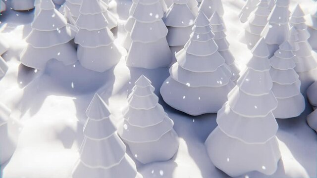 Winterlandschaft Wald mit Schneeflocken oder Schnee im Winter oder an Weihnachten - 3D Animation