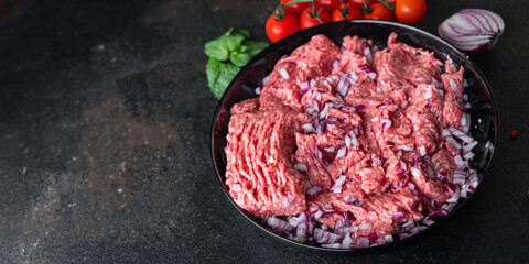 fresh minced meat ground healthy meal food  snack on the table copy space food background 