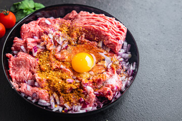 fresh minced meat ground healthy meal food  snack on the table copy space food background 