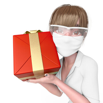 nurse girl is happy and holding a gift or present for your birthday or christmas day