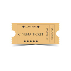 admit one ticket.vector illustration in the flat style.Retro movie cinema ticket banners with vintage camera popcorn isolated vector illustration.