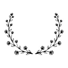 Round decorative frame with botanical elements, berries and flowers. Stylized vector graphics.