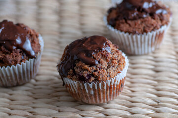 Keto diet muffins with almond flour, coconut flour and sour cherries