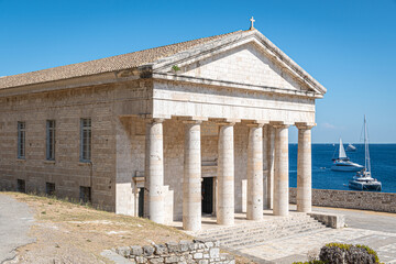 Fototapeta na wymiar The old orthodox Church of Saint George in old Fortress in Kerkira or Corfu Town in the Island of Corfu Ionian Islands Greece, Europe