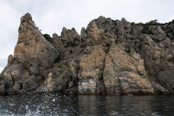 Crimean Black Sea coast, landscape sea, mountains and sky, the concept of travel and tourism on the Crimean peninsula