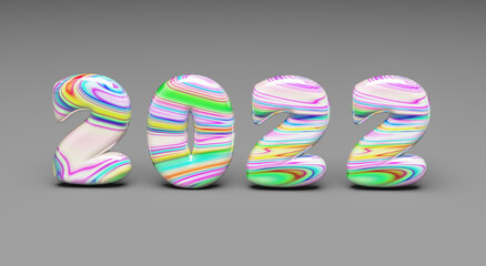 Sweets multi-colored new year 2020 word. On a gray background.