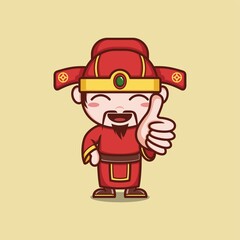 cute cartoon caishen god in chinese new year, giving a like sign. vector illustration for mascot logo or sticker