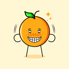 cute orange character with happy expression, sparkling eyes and smiling. suitable for emoticon, logo, mascot