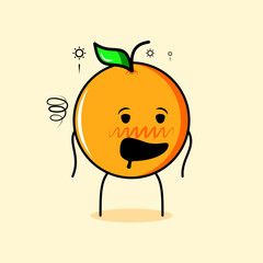 cute orange character with drunk expression and mouth open. suitable for emoticon, logo, mascot or sticker