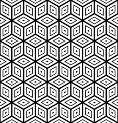 Nahtloses geometrisches Op-Art-Muster mit 3D-Illusionseffekt.