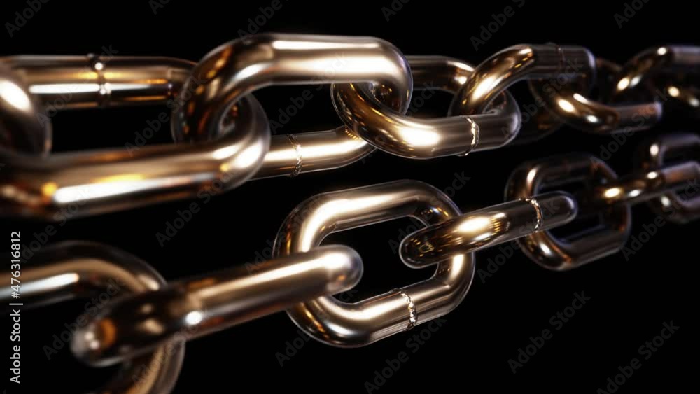 Aufkleber realistic seamless looping dof camera 3d animation of the opposite moving gold chains rendered in uh