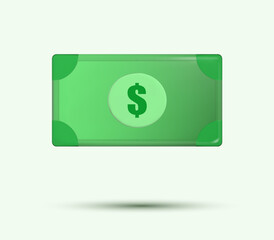Realistic 3d dollar icon. Isolated bill on a white background. Vector illustration