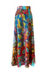 Long merino wool paisley knit multi floral maxi elastic waist skirt. Made in Italy.
